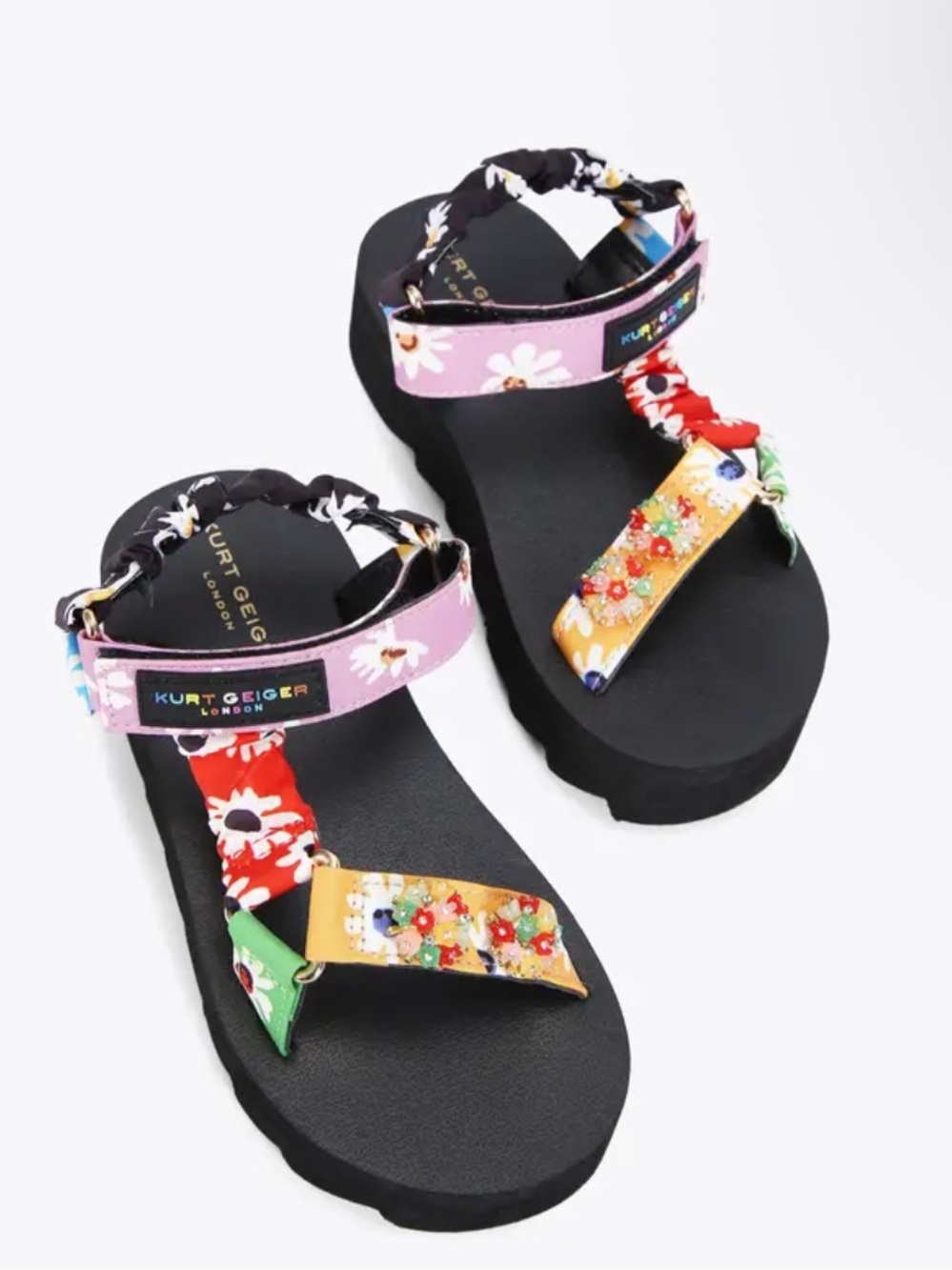 Kurt Geiger Orion Sz 2 Floral Strap Kids Sandals Black, Pink, Red Yellow Green